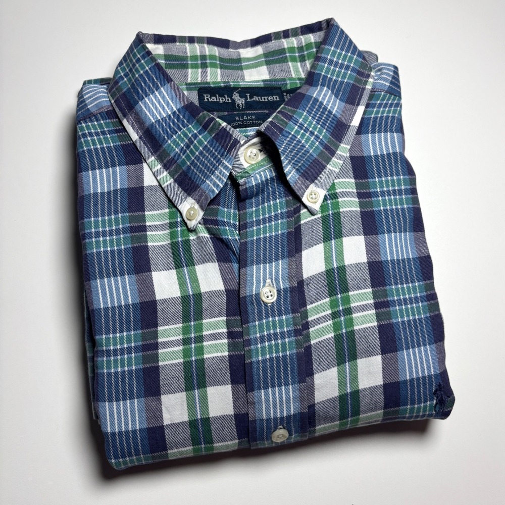 Ralph Lauren Blake Fit Blue White Plaid Mens XL Long Sleeve Button Down Shirt - Picture 2 of 8